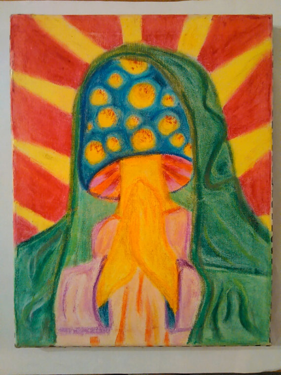 570x760 Original Artwork Virgin Mary Mushroom Idol La Virgen De - Virgen De Guadalupe Original Painting
