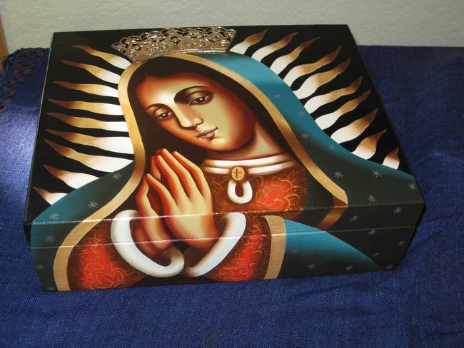 650x488 Virgen Of Guadalupe Icon Painted Wood Box By Artesanto - Virgen De Guadalupe Painting