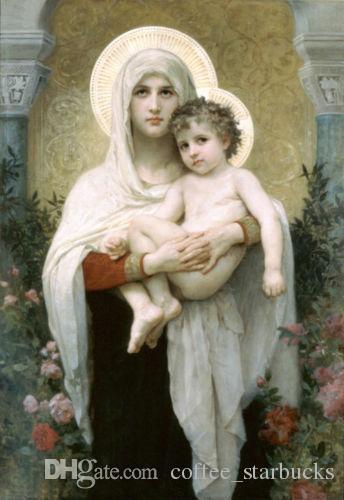 344x500 2018 The Virgin Mary Child Christ,pure Hand Painted Portrait Art - Virgin Mary Oil Painting