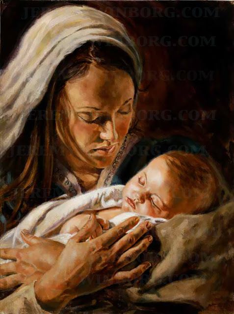 477x640 Portrait Of Mary And The Baby Jesus Oil Painting Nativity Bible - Virgin Mary Oil Painting