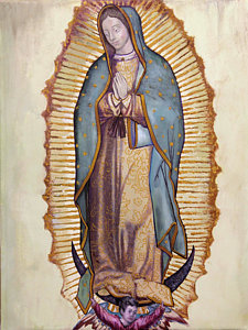 225x300 Our Lady Of Guadalupe Painting By Richard Barone - Virgin Mary Original Painting