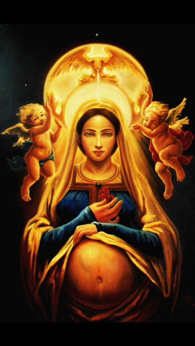 640x1136 Paul Armesto Artwork La Vierge Du Corail Original Painting Oil - Virgin Mary Original Painting