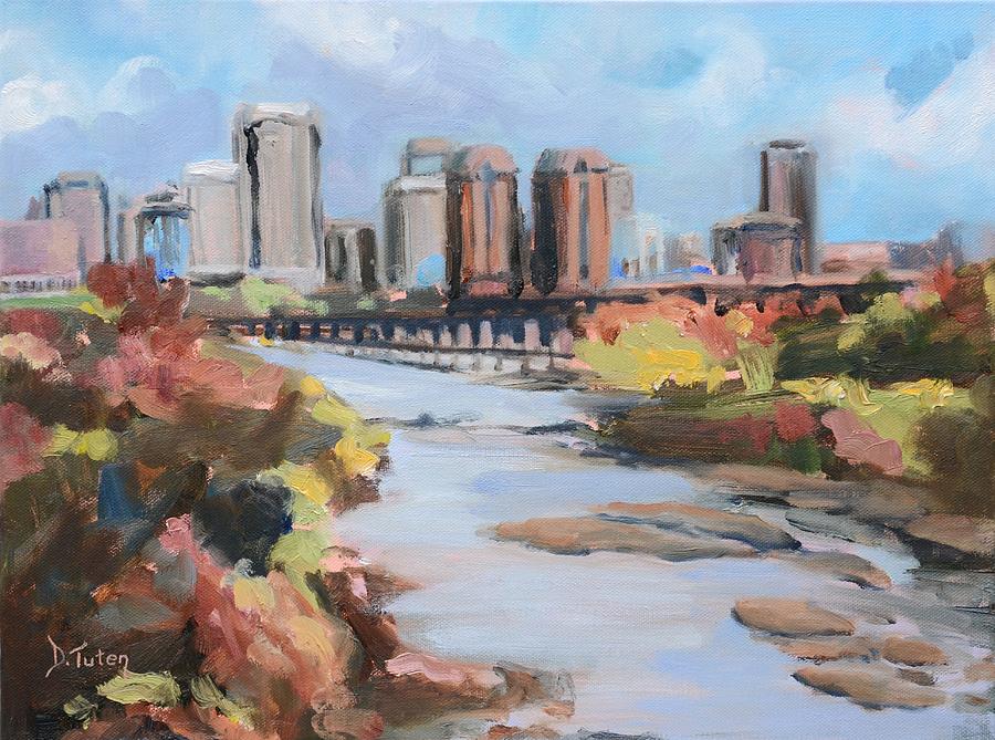 900x669 Richmond Virginia Skyline In Autumn Painting By Donna Tuten - Virginia Painting