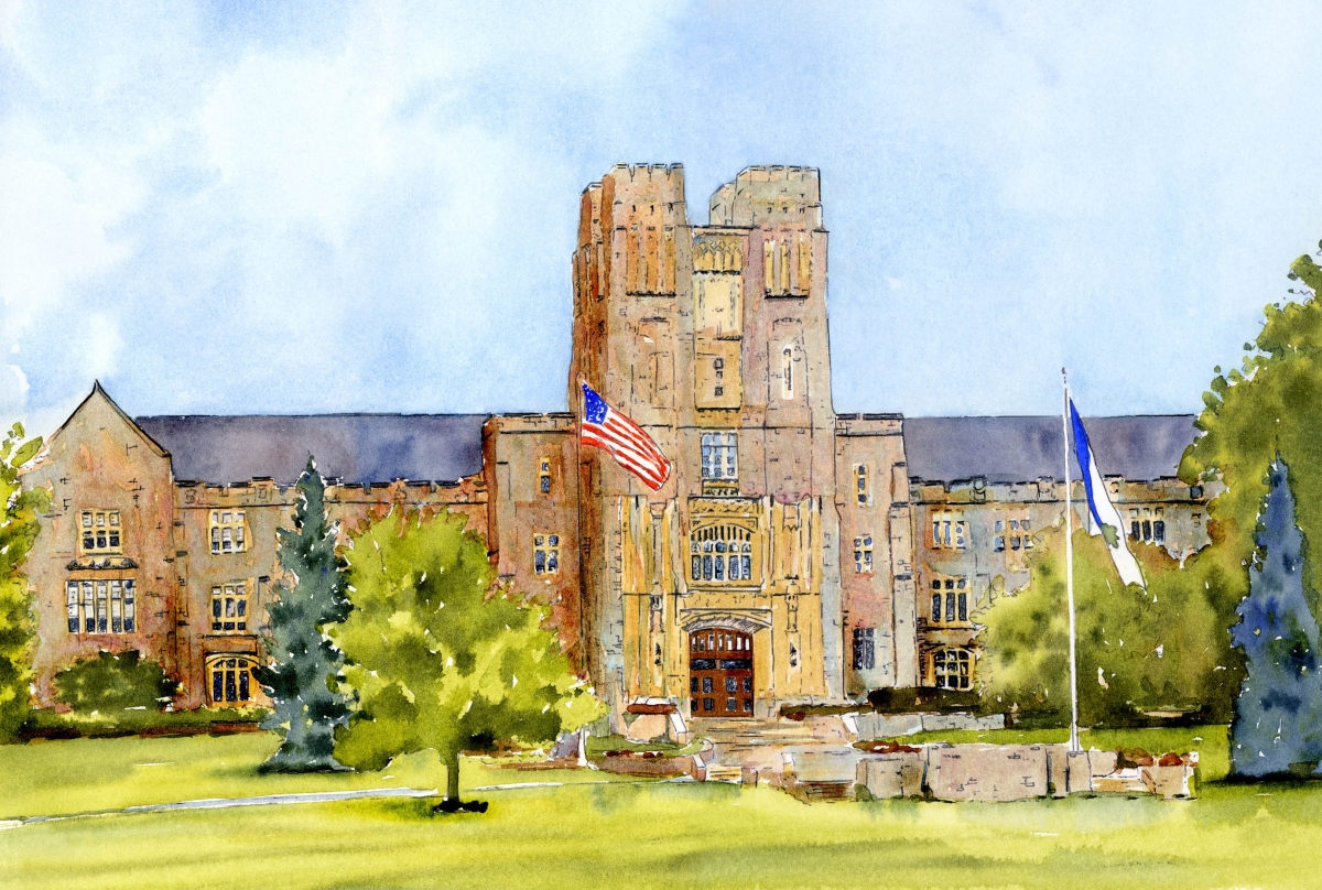 1200x808 Academic Realism Watercolor Paintings Burress Hall, Virginia Tech - Virginia Tech Painting