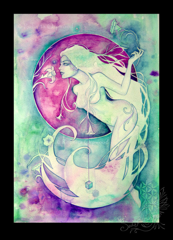 570x787 Zodiac Art Print Virgo Watercolor Art Goddess Art Fine Art - Virgo Painting