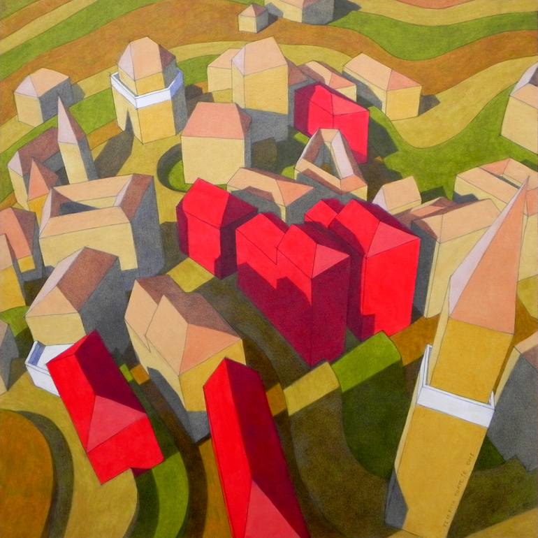 770x770 Saatchi Art Virtual Model With Red Houses Painting By Federico - Virtual Painting