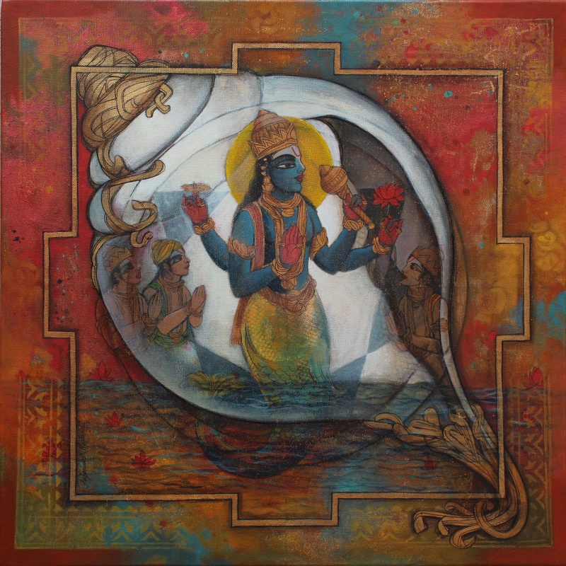 800x800 Vishnu By Artist N P Rajeshwarr Religious Art Acrylic Paintings - Vishnu Painting