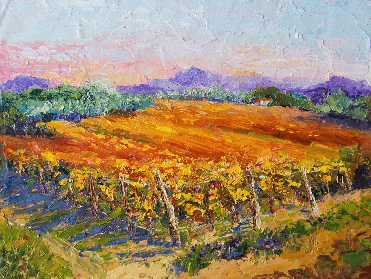 1200x902 Palette Knife Painters, International Autumn Vineyard Vista Oil - Vista Painting