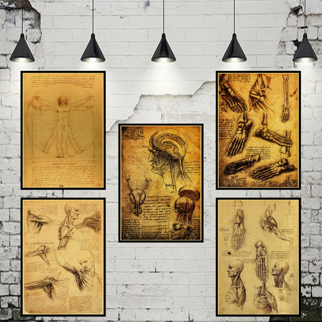 640x640 Leonardo Da Vinci Manuscript Vitruvian Man Posters Nostalgic Retro - Vitruvian Man Painting