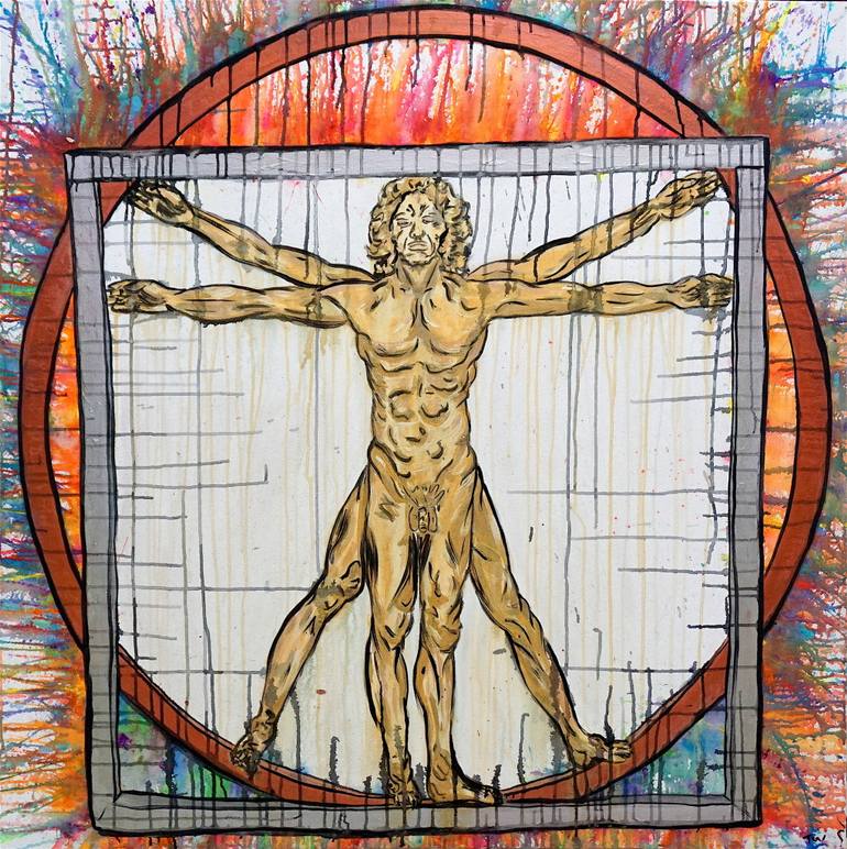 770x772 Saatchi Art The Vitruvian Man Painting By Tess Le Coil - Vitruvian Man Painting