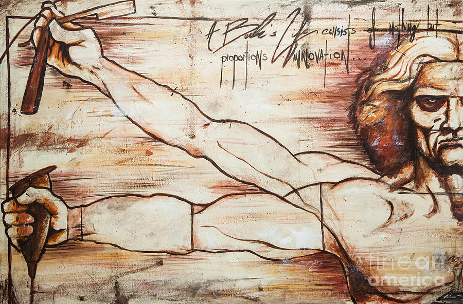 900x592 Vitruvian Barber Painting By Chuck Styles - Vitruvian Man Painting