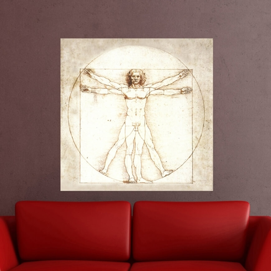 870x870 Wall Panel Canvas Da Vinci Wall Stickers, Wall Decal - Vitruvian Man Painting