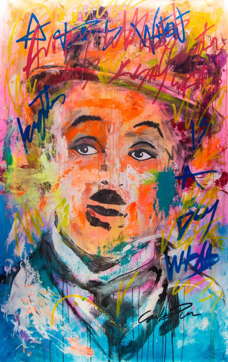 770x1223 Saatchi Art Charles Chaplin Pop Art Neon Portrait - Vivid Painting