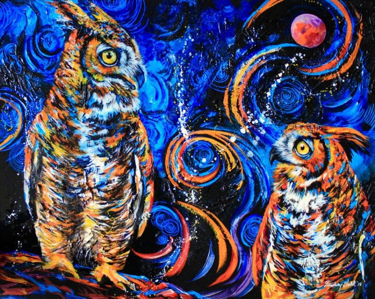 768x613 Vivid Painting Of Great Horned Owls Look At This One - Vivid Painting