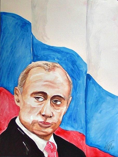454x600 Vladimir Putin 2010 Painting By Ken Higgins - Vladimir Putin Painting