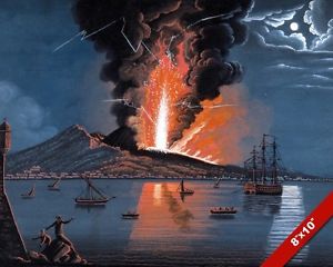 300x240 Mt Vesuvius Volcano Eruption Bay Of Naples Italy Painting Art Real - Volcano Eruption Painting