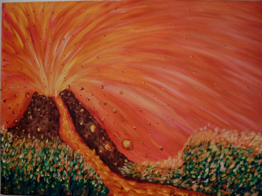 900x676 The Volcanic Eruption Painting By Wilfred R Martin - Volcano Eruption Painting