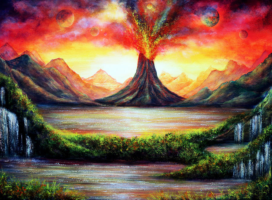 900x661 Volcano Painting By Ann Marie Bone - Volcano Painting