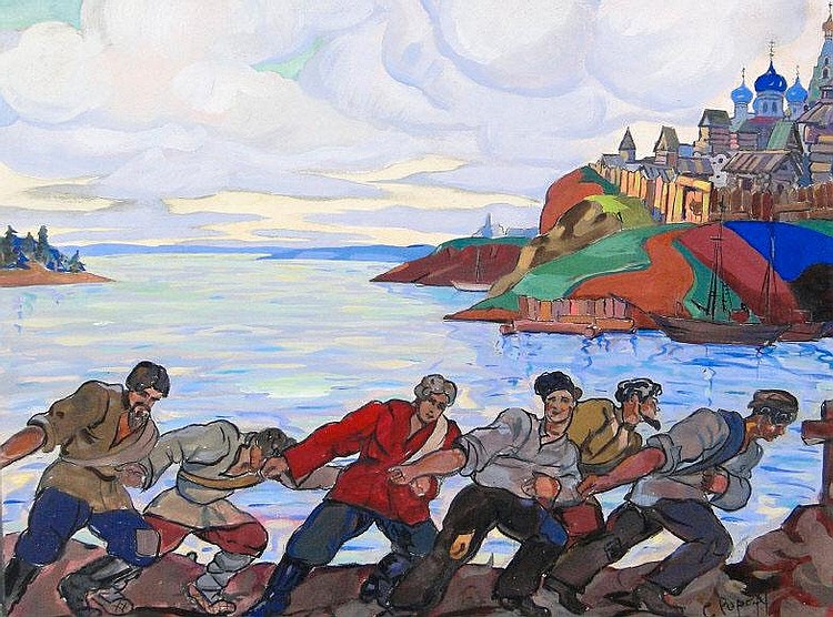 750x556 Constantin Popoff - Volga Boatmen Painting