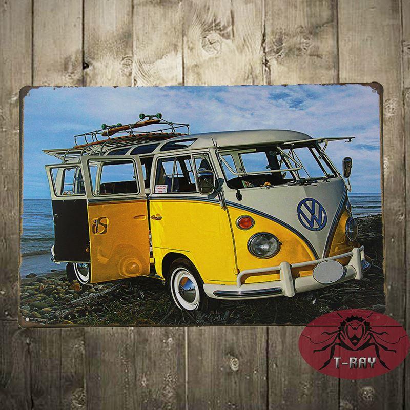 800x800 Tin Sign Classic Vw Bus Painting Metal Decor Wall Art Garage Bar - Volkswagen Painting