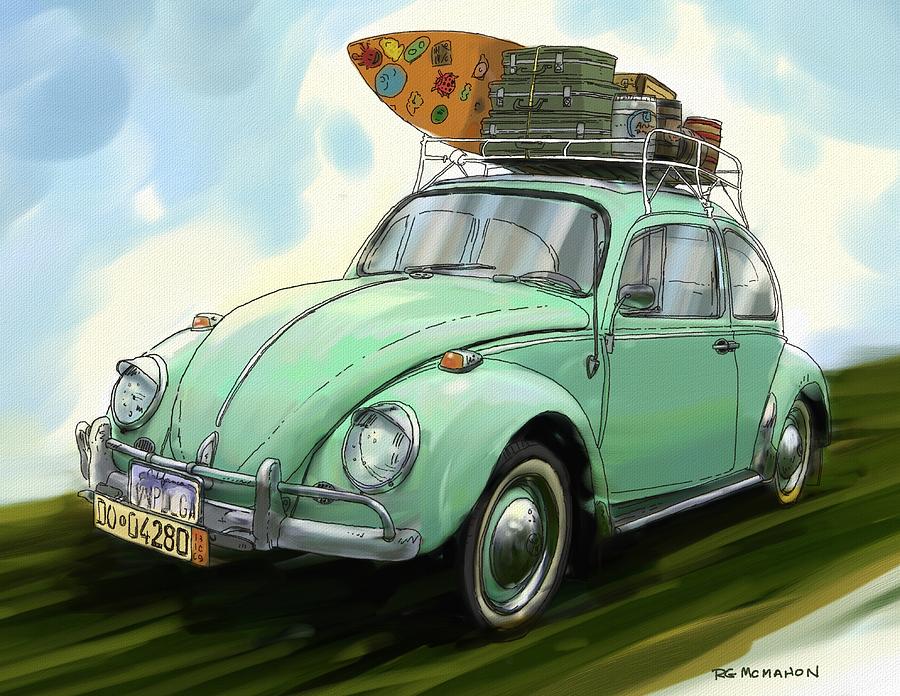 900x696 Vw Beach Bug Painting By Rg Mcmahon - Volkswagen Painting