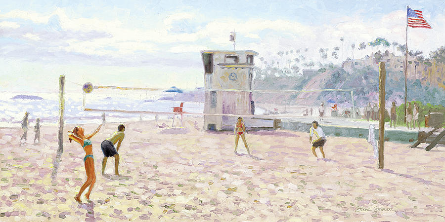 900x450 Main Beach Volleyball Painting By Steve Simon - Volleyball Painting