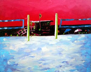 300x239 Manhattan Beach Volleyball Painting By Deborah Cushman - Volleyball Painting