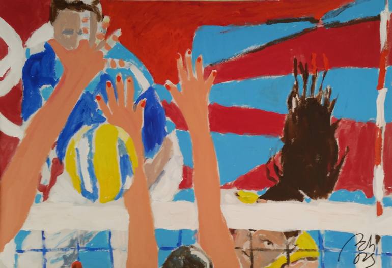 770x527 Saatchi Art Volleyball Match I Painting By Bachmors Artist - Volleyball Painting
