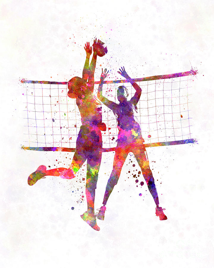 720x900 Women Volleyball Players In Watercolor Painting By Pablo Romero - Volleyball Painting