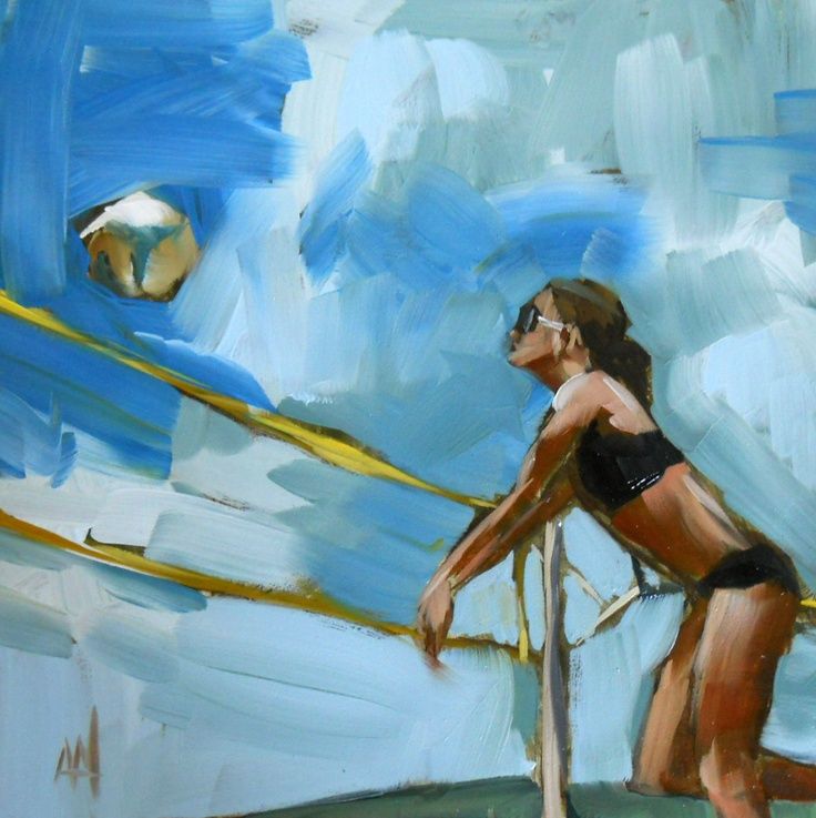 736x737 Beach Volleyball Girl Original Painting By Moulton 6 X 6 Inches - Volleyball Painting