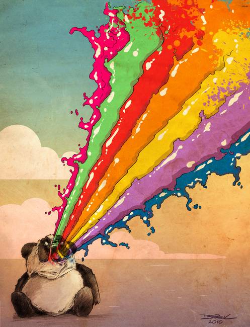 497x650 Perturbed Rainbow Vomiting Panda By Derek Chatwood - Vomit Painting
