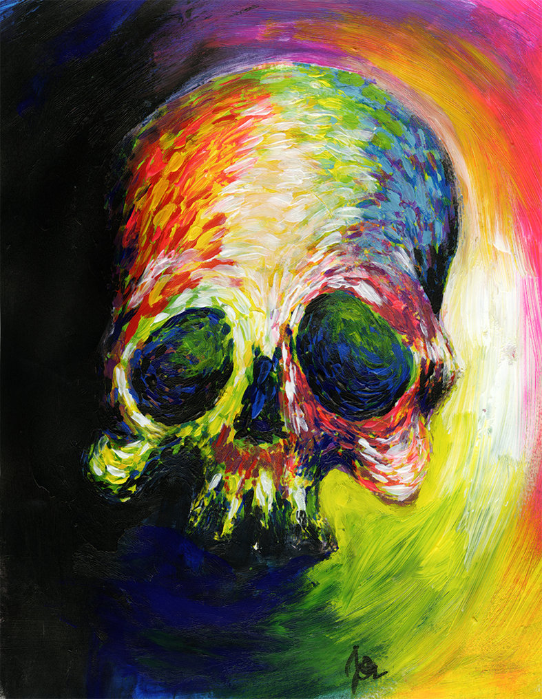 787x1016 Neon Impressionism Skull By Bunny Vomit - Vomit Painting