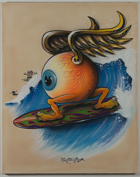594x750 La Luz De Jesus Von Franco 2003 Surfing Eyeball Painting - Von Dutch Painting