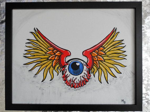 570x428 Von Dutch Inspired Flying Eyeball 11x14 Painting On By Funfanart - Von Dutch Painting