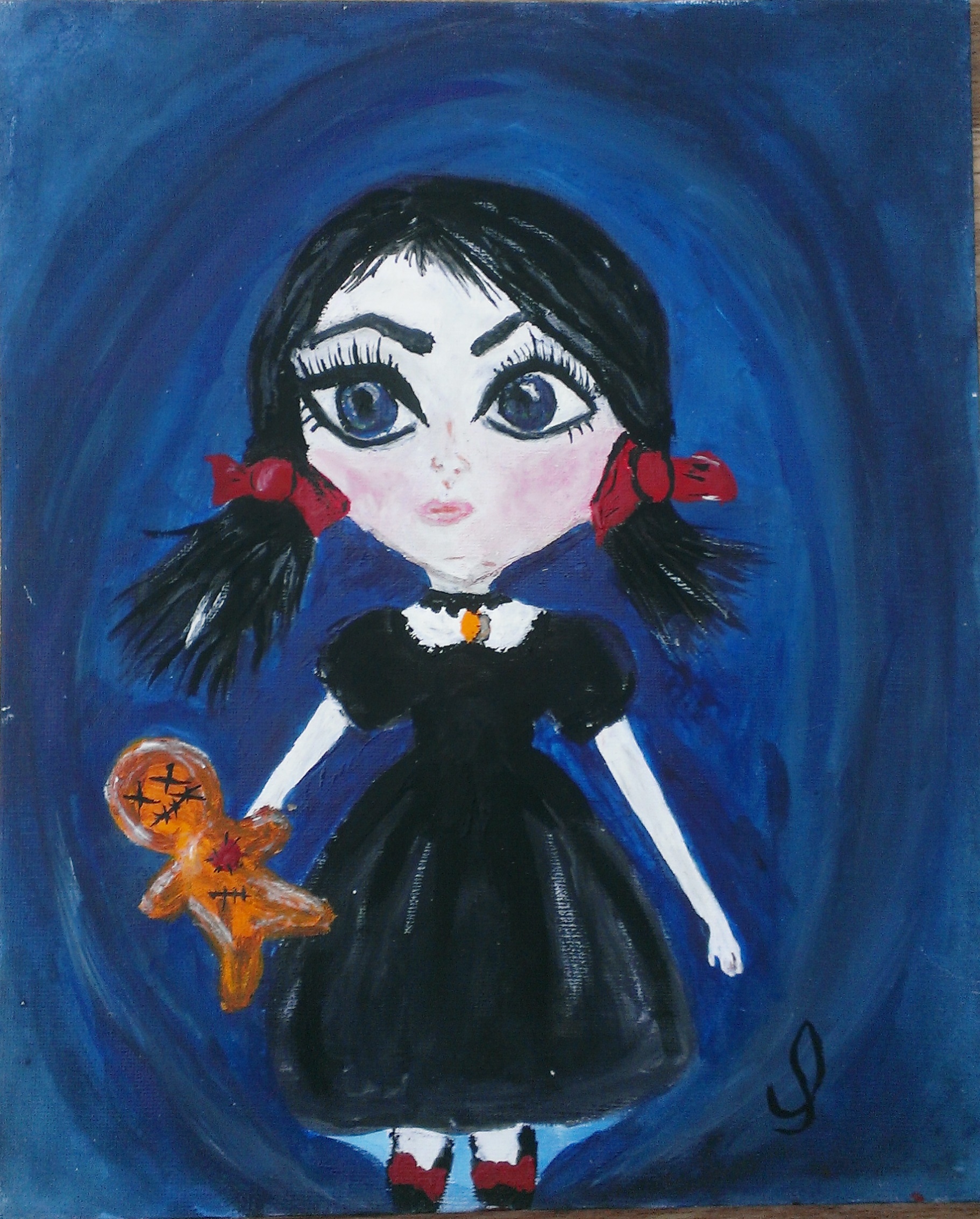 1822x2266 Original Gothic Girl With Voodoo Doll, Acrylics Painting - Voodoo Doll Painting