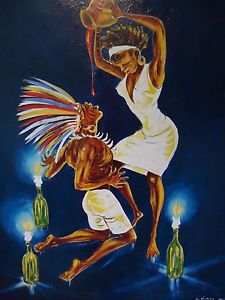 225x300 Vintage ~ Voodoo Ritual ~ Oil Painting On Canvas ~ Caribbean Rio - Voodoo Painting