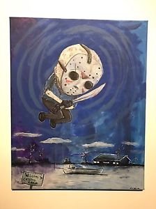 224x300 Gus Fink Art Original Painting Outsider Lowbrow Punk Horror Jason - Voorhees Painting