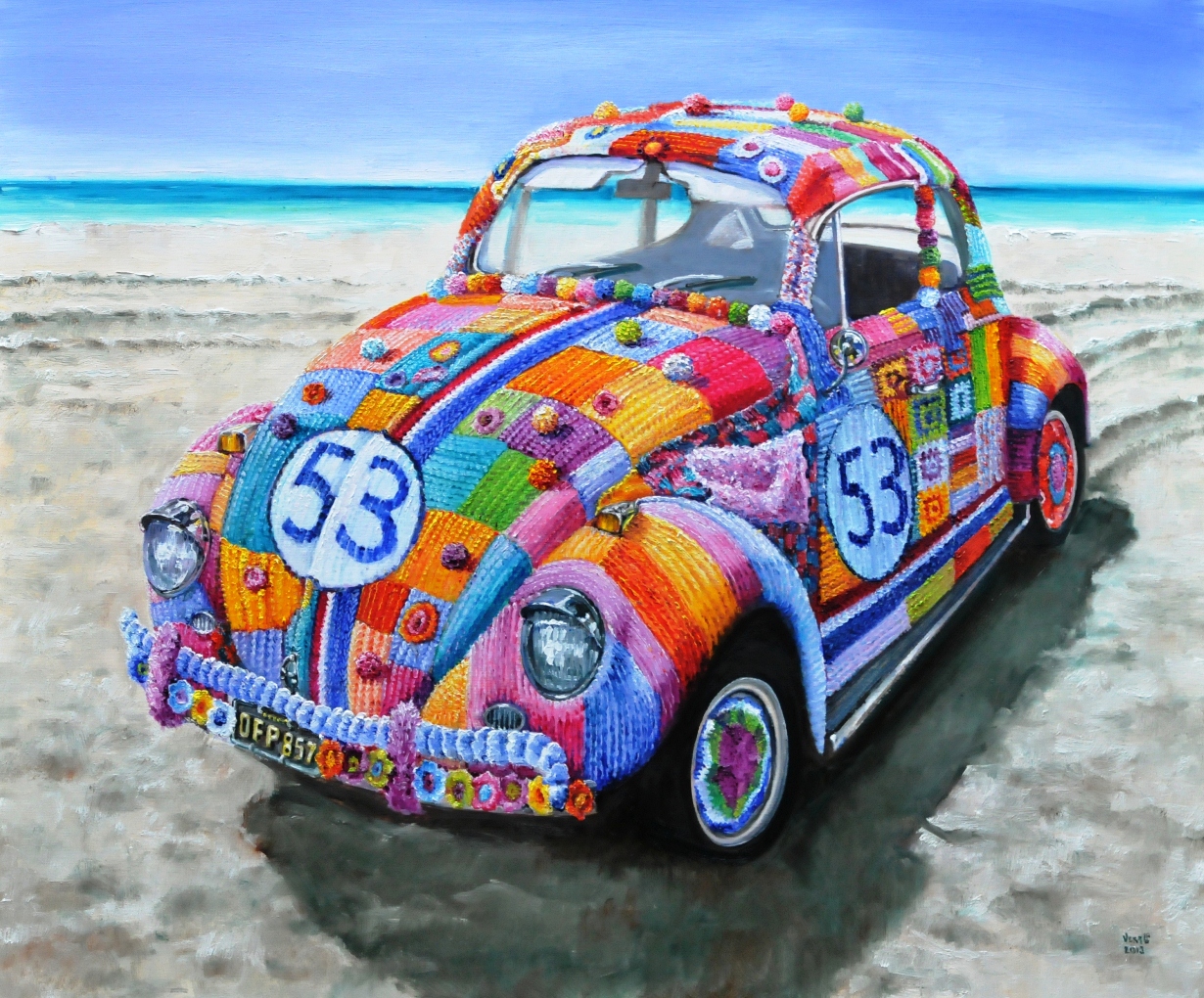 1230x1020 Vera Cauwenberghs Fine Art Painter Oil Painting Vw Beetle Herbie - Vw Bug Painting