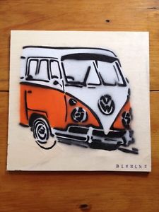225x300 Vw Bus Graffiti Art Painting On Wood 12x12 Panel Street Pop Banksy - Vw Bus Painting