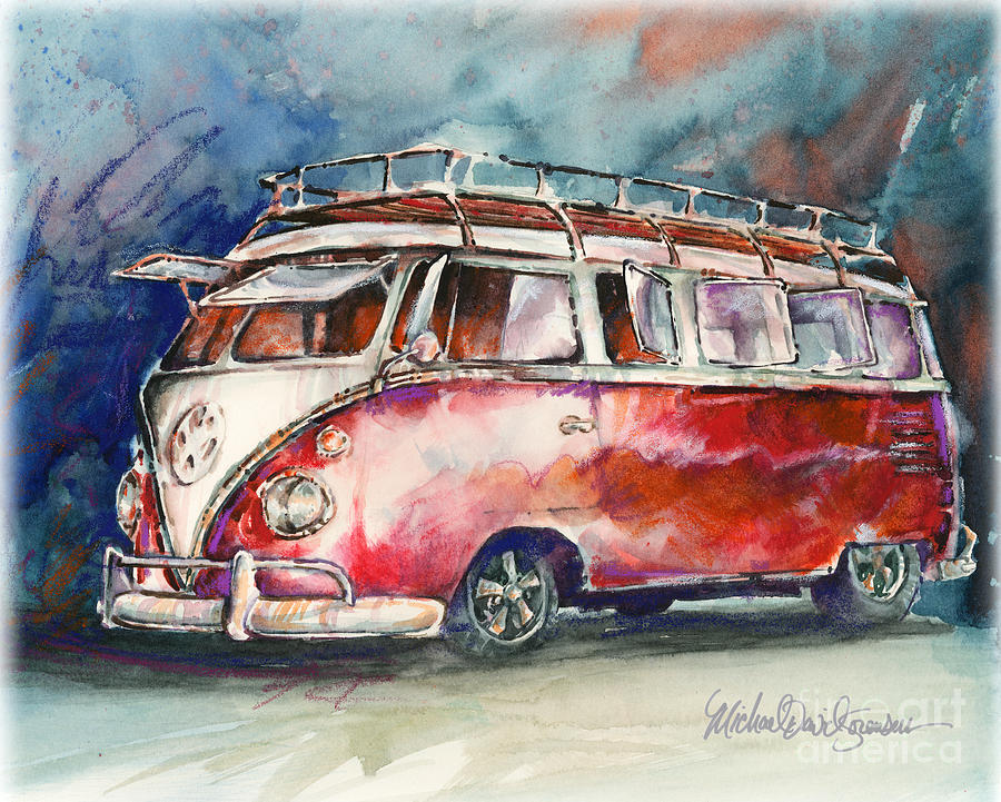 900x721 A Deluxe 15 Window Vw Bus Painting By Michael David Sorensen - Vw Bus Painting