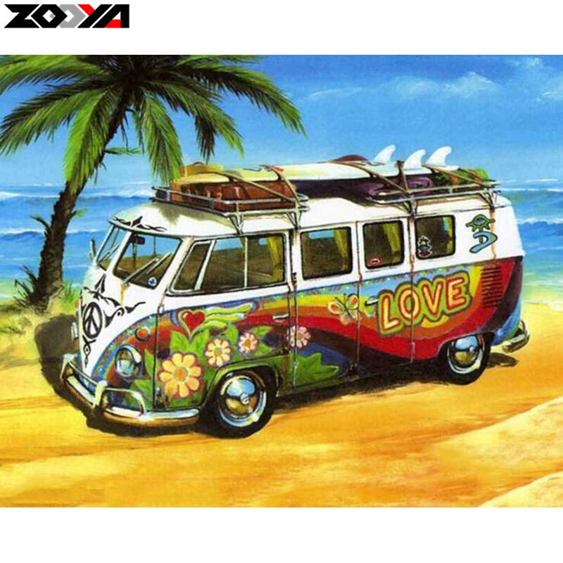 800x800 Zooya 5d Diy Diamond Embroidery Seaside Vw Car Diamond Painting - Vw Painting