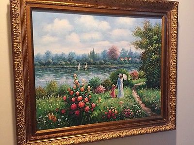 400x300 Original Canvas Oil Painting Signed W Hodges Impressionist Beach - W Hodges Painting