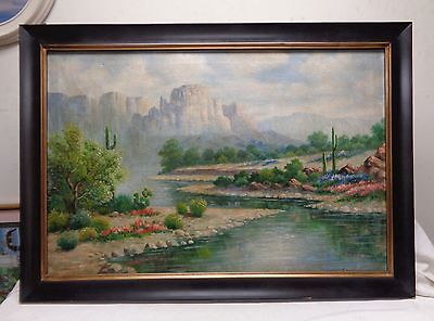 400x296 Vintage W. Hodges River Desert Mountains Oil Painting W. Vintage - W Hodges Painting