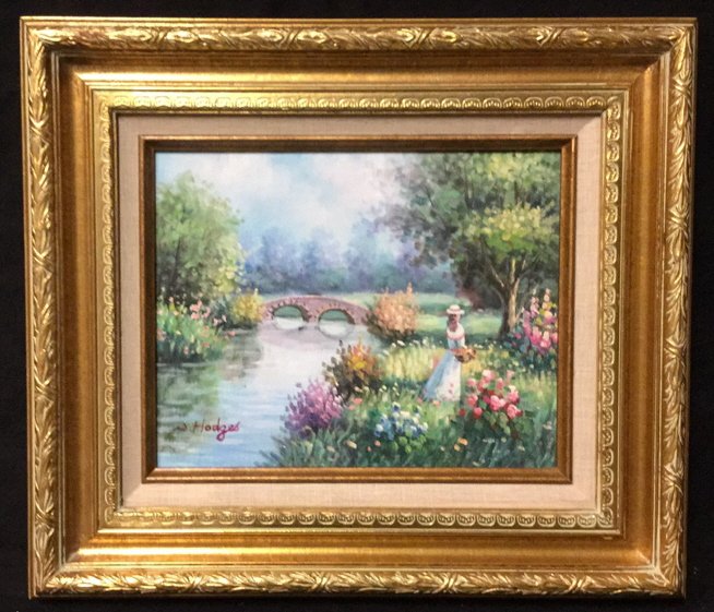 654x561 W. Hodges Impressionist Flowering Riverside W. Hodges - W Hodges Painting
