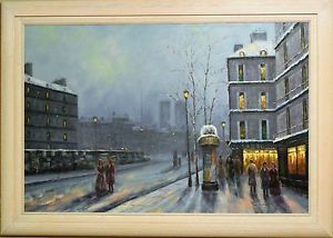 300x214 W. Hodges Winter Town Original Oil Painting On Canvas, Hand Signed - W Hodges Painting