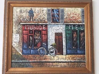 400x300 W. James Painting On Canvas Street Scene Restaurantalleyflowers - W James Painting