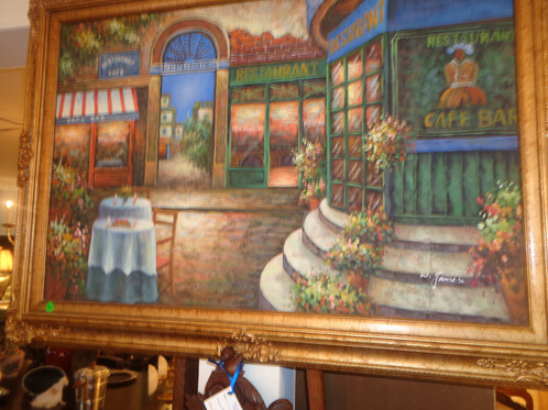 498x373 W. James French Cafe Scene Oil Painting - W James Painting