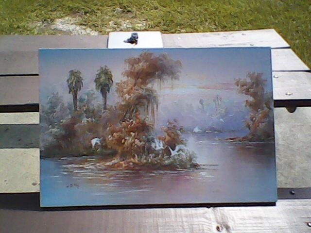 640x480 Old Florida Art Painting Beautiful Tranquil Lagoon Detail Florida - W Riley Painting