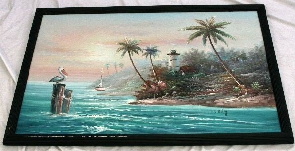 600x307 Signedlighthouse Painting By W. Riley - W Riley Painting