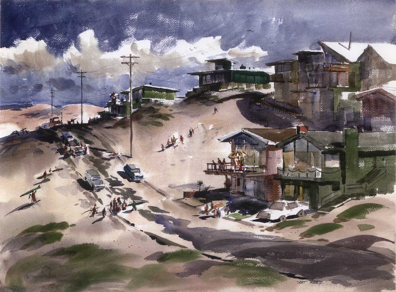 1357x1000 Art Riley Playa Del Rey 1960s Watercolor On Paper 22 X 30 Inches - W Riley Painting